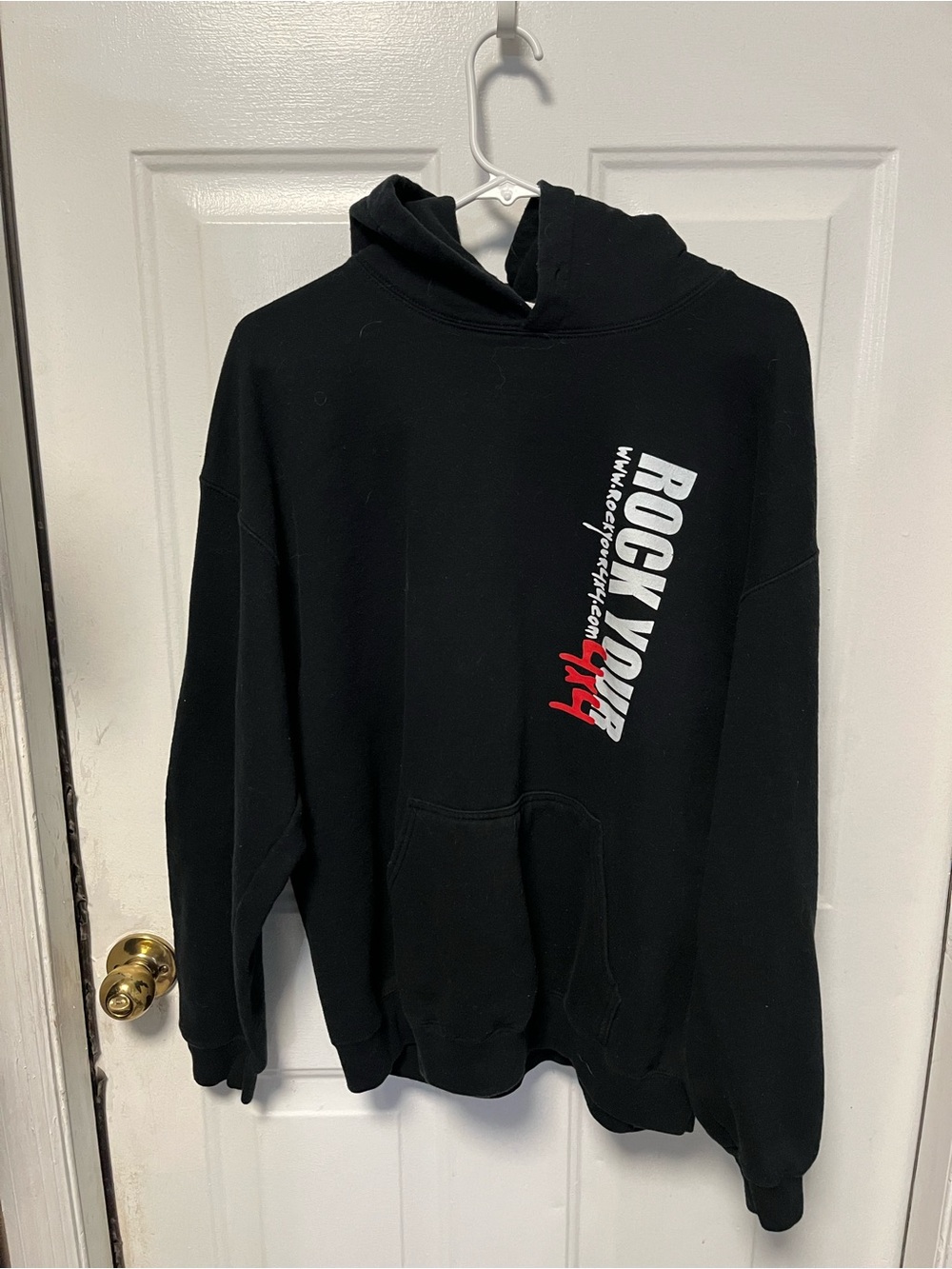 Gildan Black Crewneck Hoodie with White & Red 'Rock Your 4x4' Graphic - Men L